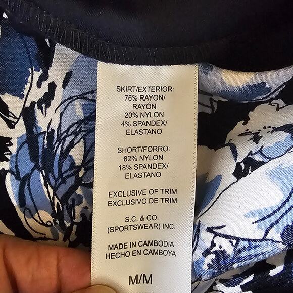 S.C. & Co Navy Floral Tummy Control Skort – Mini Skirt Shorts, Ladies Size M - Picture 7 of 8